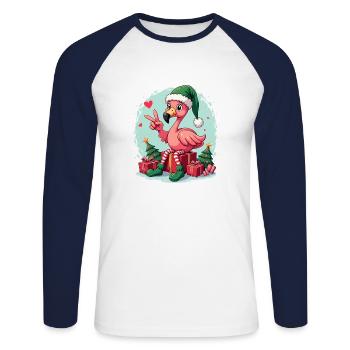 Weihnachten Flamingo Elfe - Unisex Baseballshirt langarm - Weiß/Navy - Vorne - Nik (191cm)