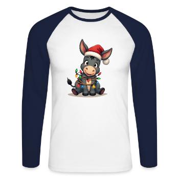Esel Elfe Weihnachten - Unisex Baseballshirt langarm - Weiß/Navy - Vorne - Nik (191cm)