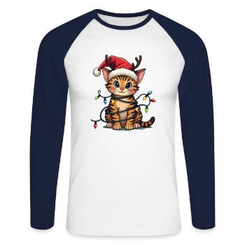 Weihnachtsshirt Katze Weihnachtslichter Geschenk - Unisex Baseballshirt langarm - Weiß/Navy - Vorne - Nik (191cm)