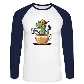 Tea Rex Tyrannosaurus Rex - Unisex Baseballshirt langarm - Weiß/Navy - Vorne - Nik (191cm)