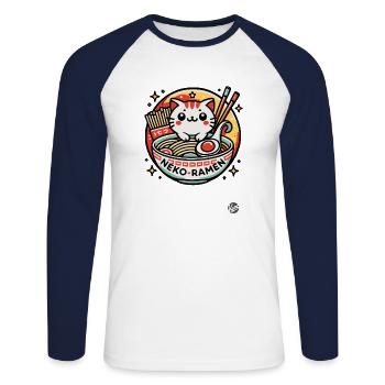 Neko Ramen pour chats - T-shirt baseball manches longues Homme - blanc/marine - Devant - Nik (191cm)