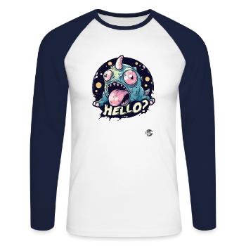 Verrücktes Einhorn-Echsen Hallo - Unisex Baseballshirt langarm - Weiß/Navy - Vorne - Nik (191cm)