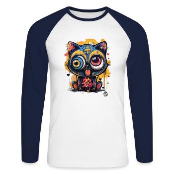 Super Crazy Cool Graffiti Cat - T-shirt baseball manches longues Homme - blanc/marine - Devant - Nik (191cm)