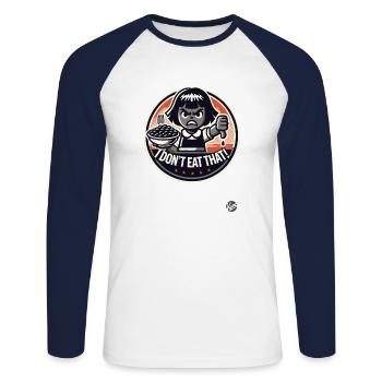Little girl with beans, I don't eat that! - Unisex Long Sleeve Baseball T-Shirt - white/navy - Front - Nik (191cm)