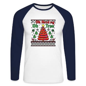 Hot Dog Christmas Tree ugly Weihnachts Weihnachten - Unisex Baseballshirt langarm - Weiß/Navy - Vorne - Nik (191cm)