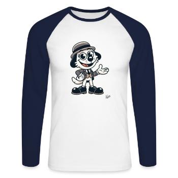 Retro cartoon dog in classic suit with hat - Unisex Long Sleeve Baseball T-Shirt - white/navy - Front - Nik (191cm)