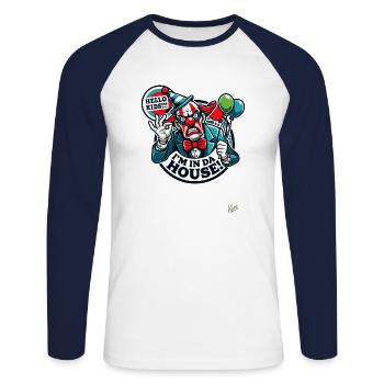 Der fiese und miese Clown ist im Haus - Unisex Baseballshirt langarm - Weiß/Navy - Vorne - Nik (191cm)