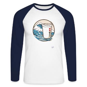 Japanese Sea Waves and Milk - Unisex Long Sleeve Baseball T-Shirt - white/navy - Front - Nik (191cm)
