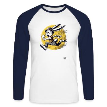 Rétro dessin animé Running Bunny - T-shirt baseball manches longues Homme - blanc/marine - Devant - Nik (191cm)