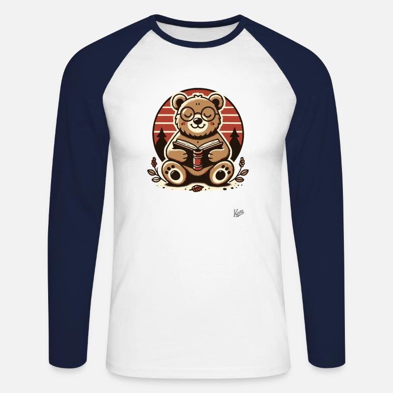 Schlauer Bär liest ein Buch - Unisex Baseballshirt langarm - Weiß/Navy