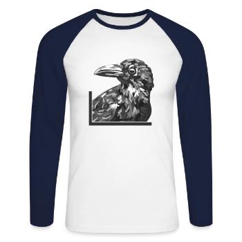 Corbeau, corbeau, corbeau, oiseau noir - T-shirt baseball manches longues Homme - blanc/marine - Devant - Nik (191cm)