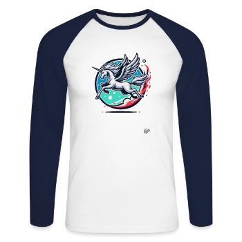 The Pegasus Unicorn - Unisex Long Sleeve Baseball T-Shirt - white/navy - Front - Nik (191cm)
