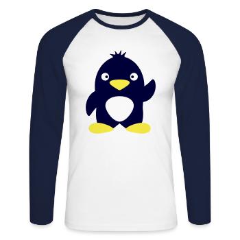 Mignon pingouin agitant l’Antarctique Pôle Sud Animal oiseau - T-shirt baseball manches longues Homme - blanc/marine - Devant - Nik (191cm)