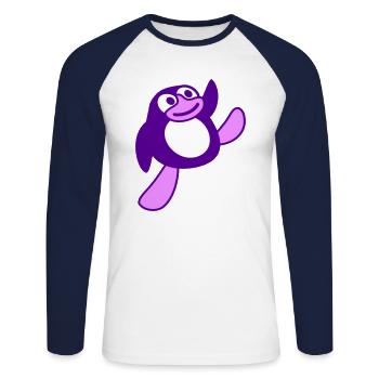 Pingouin, Breakdance, Happy Dancing, Fête, DJ, Musique - T-shirt baseball manches longues Homme - blanc/marine - Devant - Nik (191cm)