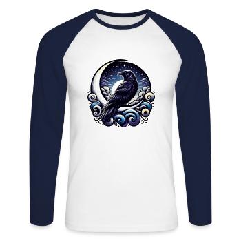 Raven at Night Moon Mystic - Unisex Long Sleeve Baseball T-Shirt - white/navy - Front - Nik (191cm)