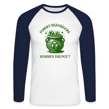 Oubliez les trèfles, où est le pot, lutin heureux - T-shirt baseball manches longues Homme - blanc/marine - Devant - Nik (191cm)