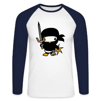 Oiseau Ninja Combattant Assassin Épée Ninja Star - T-shirt baseball manches longues Homme - blanc/marine - Devant - Nik (191cm)