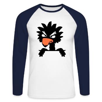 Raven Bird Peeps Evil Cool Funny Comic Humor Fun - Unisex Long Sleeve Baseball T-Shirt - white/navy - Front - Nik (191cm)