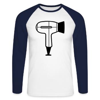 Seche cheveux - T-shirt baseball manches longues Homme - blanc/marine - Devant - Nik (191cm)