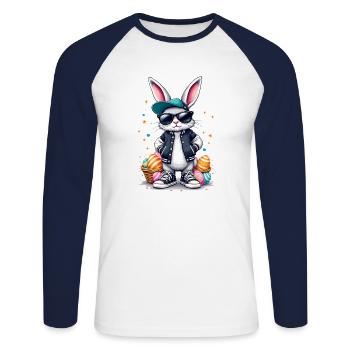Stylish bunny with Easter basket - Unisex Long Sleeve Baseball T-Shirt - white/navy - Front - Nik (191cm)
