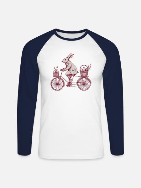 Lapin de Pâques Vélo Style Rétro - T-shirt baseball manches longues Homme - blanc/marine