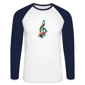 Floral Treble Clef Harmony - Unisex Long Sleeve Baseball T-Shirt - white/navy - Front - Nik (191cm)