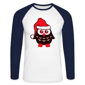 Owl Christmas Santa Claus Hat Winter Cute - Unisex Long Sleeve Baseball T-Shirt - white/navy - Front - Nik (191cm)
