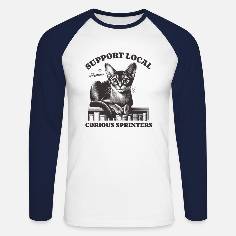 Katze Support Local Abyssinian - Unisex Baseballshirt langarm - Weiß/Navy