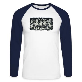 Ostern Küken Huhn Retro Vintage Ästhetik - Unisex Baseballshirt langarm - Weiß/Navy - Vorne - Nik (191cm)