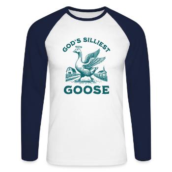 L’oiseau d’oie le plus stupide de Dieu Dicton sarcastique drôle - T-shirt baseball manches longues Homme - blanc/marine - Devant - Nik (191cm)