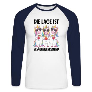 The situation is drunkenness - Unisex Long Sleeve Baseball T-Shirt - white/navy - Front - Nik (191cm)