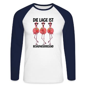 The location is drunken with flamingos - Unisex Long Sleeve Baseball T-Shirt - white/navy - Front - Nik (191cm)