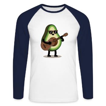 Lustiges Avocado Gitarre Design - Unisex Baseballshirt langarm - Weiß/Navy - Vorne - Nik (191cm)
