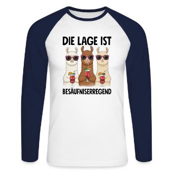 La situation est l’ivresse - T-shirt baseball manches longues Homme - blanc/marine - Devant - Nik (191cm)