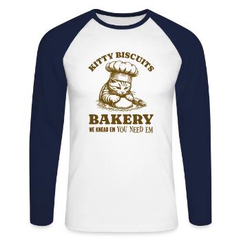 Kitty Biscuits Bakery We Knead Em You Need Em - Unisex Long Sleeve Baseball T-Shirt - white/navy - Front - Nik (191cm)