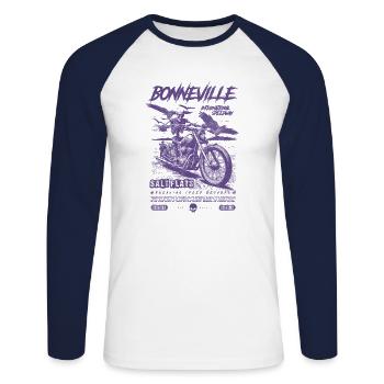 Bonneville Salt Flats Motorcycle Vintage Biker - Unisex Long Sleeve Baseball T-Shirt - white/navy - Front - Nik (191cm)
