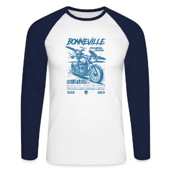 Bonneville Salt Flats Motorcycle Vintage Biker - Unisex Long Sleeve Baseball T-Shirt - white/navy - Front - Nik (191cm)