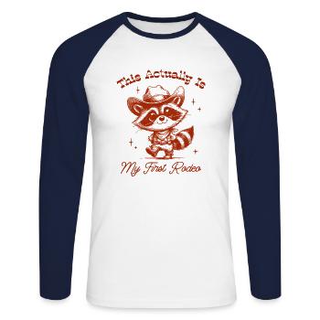 C’est en fait mon premier cow-boy raton laveur de rodéo - T-shirt baseball manches longues Homme - blanc/marine - Devant - Nik (191cm)