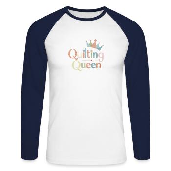 Quilting Queen Happy Quilting - Unisex Long Sleeve Baseball T-Shirt - white/navy - Front - Nik (191cm)