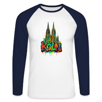 Dom Graffiti Style - Unisex Long Sleeve Baseball T-Shirt - white/navy - Front - Nik (191cm)