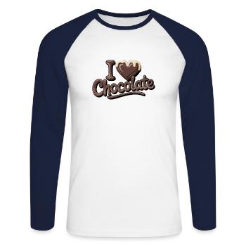 Chocolate Passion I Love Chocolate - Unisex Baseballshirt langarm - Weiß/Navy - Vorne - Nik (191cm)