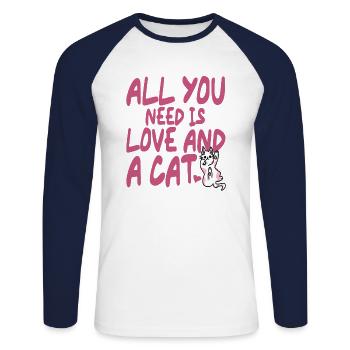 Tout ce dont vous avez besoin, c’est d’amour et d’un chat chat - T-shirt baseball manches longues Homme - blanc/marine - Devant - Nik (191cm)