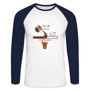 Mehr Espresso, weniger Depresso - Unisex Baseballshirt langarm - Weiß/Navy - Vorne - Nik (191cm)