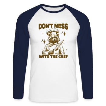 Ne plaisantez pas avec le chef raton laveur Chef Trash Panda - T-shirt baseball manches longues Homme - blanc/marine - Devant - Nik (191cm)