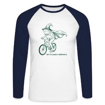Auf Dem Weg, Um Einen Kerfuffle Frosch Auf Dem Fahrrad Lustiges Tier Zu Verursachen - Unisex Baseballshirt langarm - Weiß/Navy - Vorne - Nik (191cm)
