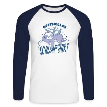 Offizielles Schlafshirt Faultier Humor Schlafen - Unisex Baseballshirt langarm - Weiß/Navy - Vorne - Nik (191cm)