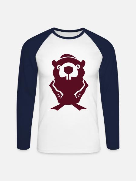 Beaver - Unisex Long Sleeve Baseball T-Shirt - white/navy