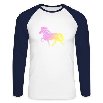 Icelandic Horse : Cheval de cheval de l’Islande Pony Merch - T-shirt baseball manches longues Homme - blanc/marine - Devant - Nik (191cm)
