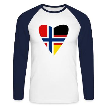 Norvège Norvège Cadeau de cœur germano-norvégien - T-shirt baseball manches longues Homme - blanc/marine - Devant - Nik (191cm)