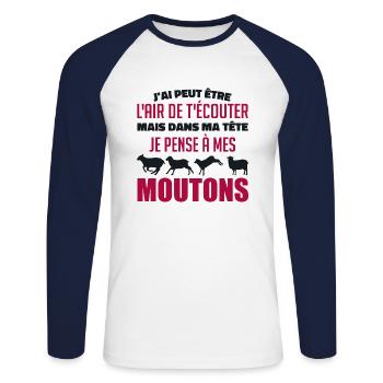 I think of my sheep - Unisex Long Sleeve Baseball T-Shirt - white/navy - Front - Nik (191cm)